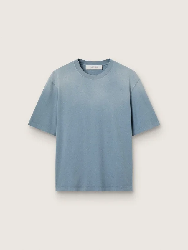 Camicie unisex in cotone azzurro con stampa rovesciata sul retro