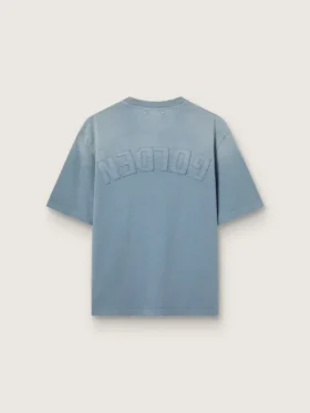 Camicie unisex in cotone azzurro con stampa rovesciata sul retro