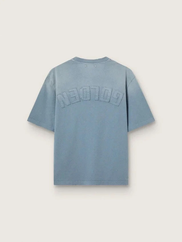 Camicie unisex in cotone azzurro con stampa rovesciata sul retro