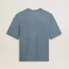 Camicie unisex in cotone azzurro con stampa rovesciata sul retro