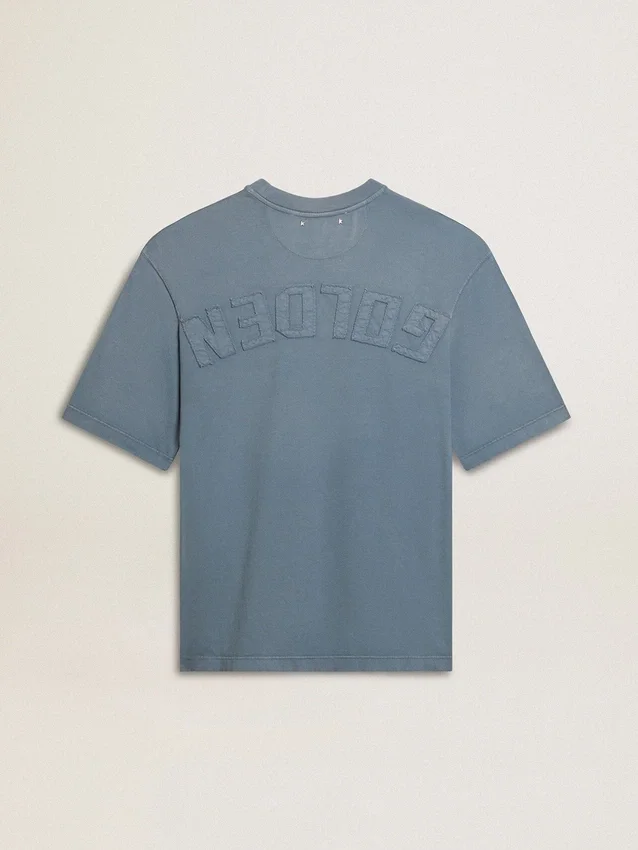 Camicie unisex in cotone azzurro con stampa rovesciata sul retro