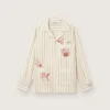 Camicie unisex in cotone e lino a righe color ecru e sabbia con ricami