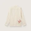 Camicie unisex in cotone e lino a righe color ecru e sabbia con ricami