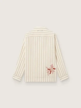 Camicie unisex in cotone e lino a righe color ecru e sabbia con ricami