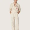 Pantaloni della tuta unisex in cotone e lino a righe color ecru e sabbia