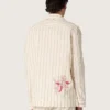 Camicie unisex in cotone e lino a righe color ecru e sabbia con ricami