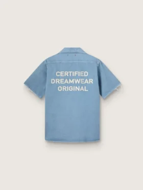 Camicie unisex in denim azzurro con ricamo sul retro