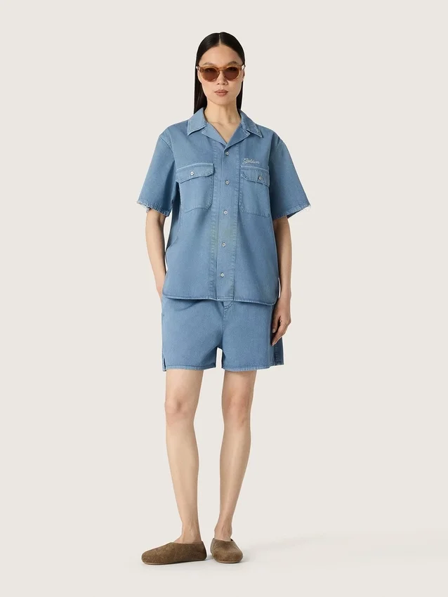 Pantaloncini unisex in twill di cotone azzurro