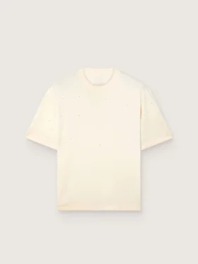 Camicie unisex “Star” in cotone bianco con cristalli sfumati su tutta la superficie e stampa sul retro