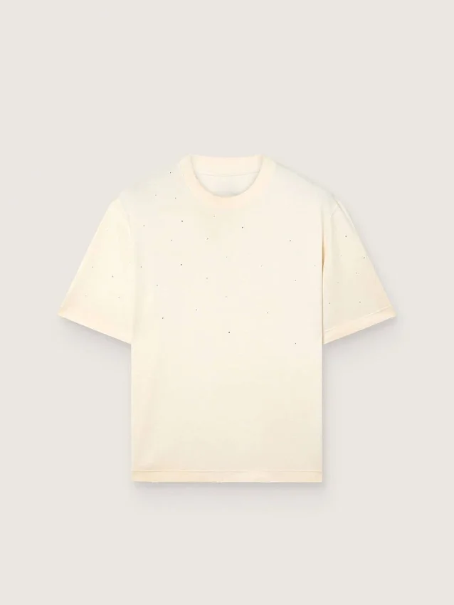 Camicie unisex “Star” in cotone bianco con cristalli sfumati su tutta la superficie e stampa sul retro