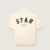 Camicie unisex “Star” in cotone bianco con cristalli sfumati su tutta la superficie e stampa sul retro
