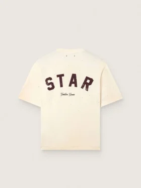 Camicie unisex “Star” in cotone bianco con cristalli sfumati su tutta la superficie e stampa sul retro