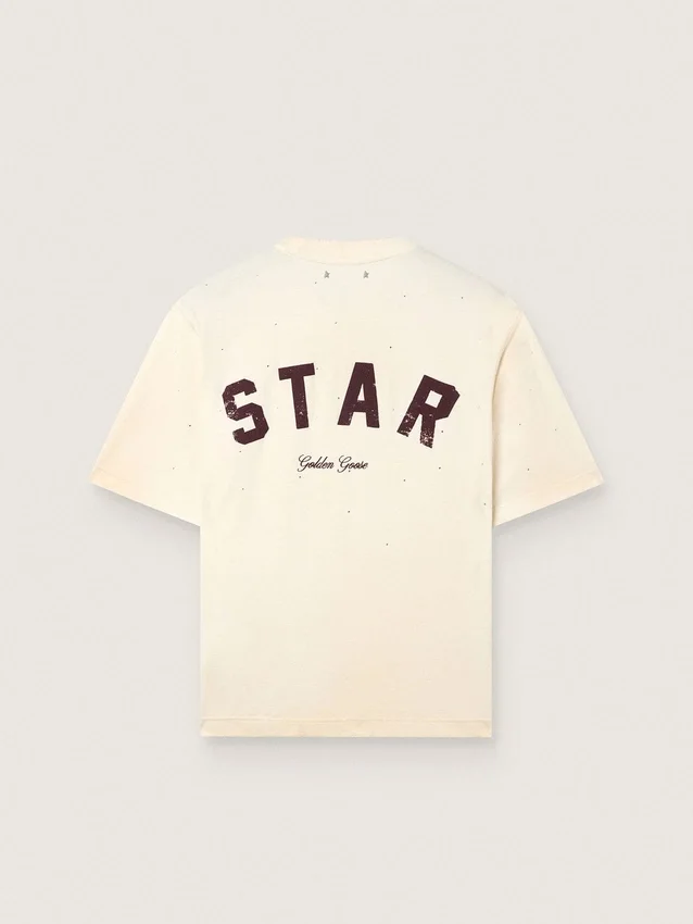Camicie unisex “Star” in cotone bianco con cristalli sfumati su tutta la superficie e stampa sul retro