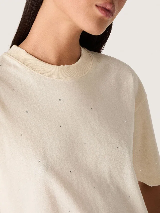 Camicie unisex “Star” in cotone bianco con cristalli sfumati su tutta la superficie e stampa sul retro