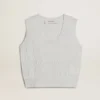 Canotta da donna senza maniche in maglia azzurro chiaro