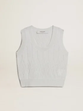 Canotta da donna senza maniche in maglia azzurro chiaro