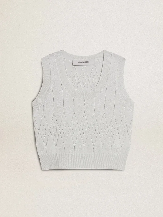 Canotta da donna senza maniche in maglia azzurro chiaro