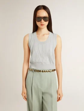 Canotta da donna senza maniche in maglia azzurro chiaro