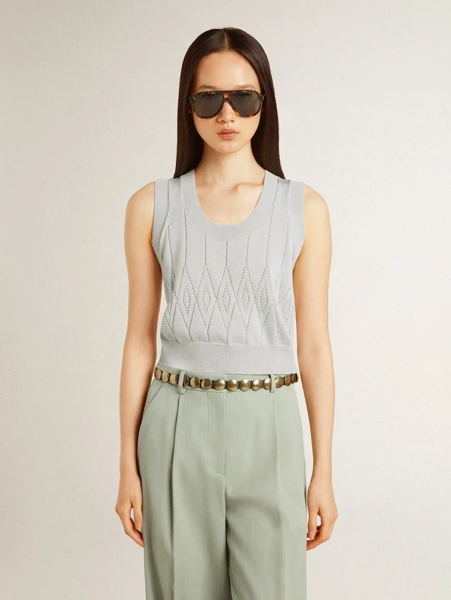 Canotta da donna senza maniche in maglia azzurro chiaro