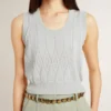 Canotta da donna senza maniche in maglia azzurro chiaro