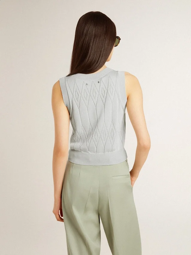 Canotta da donna senza maniche in maglia azzurro chiaro