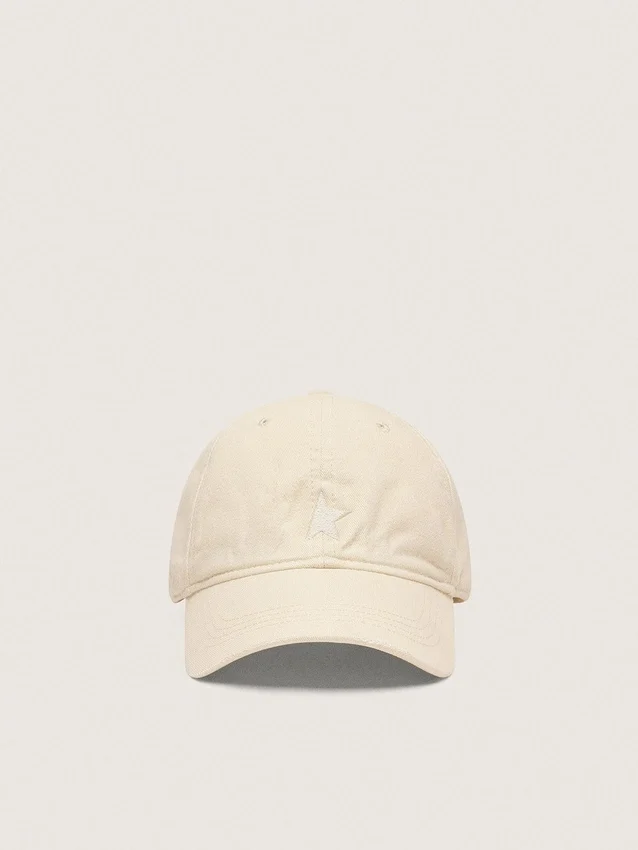 Cappellino da baseball color ecrù con stella ricamata tono su tono
