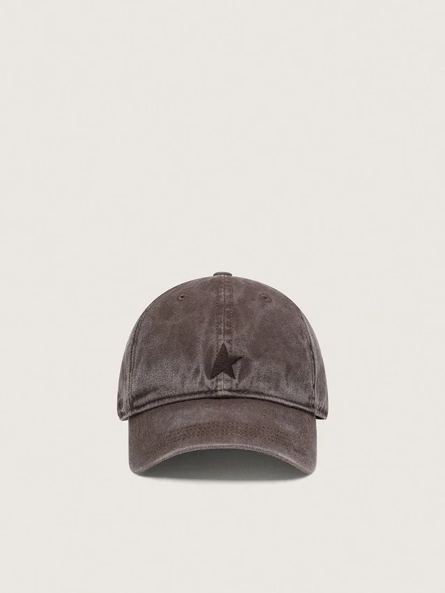 Cappellino da baseball marrone scuro con stella ricamata tono su tono