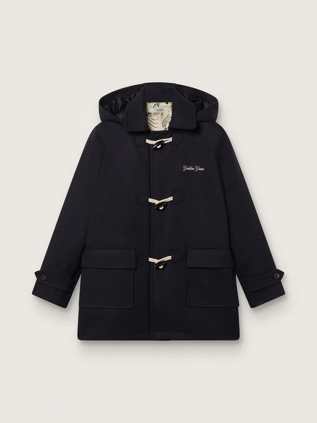 Cappotto da bambino blu scuro con cappuccio