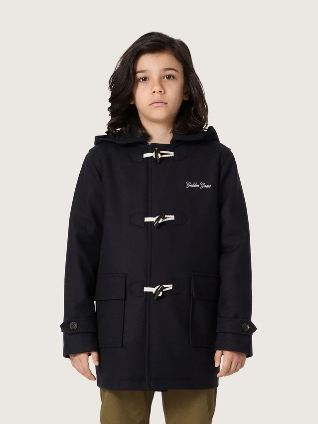 Cappotto da bambino blu scuro con cappuccio