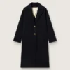 Cappotto da donna a gabbia monopetto in lana blu scuro con bottoni dorati