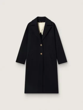 Cappotto da donna a gabbia monopetto in lana blu scuro con bottoni dorati
