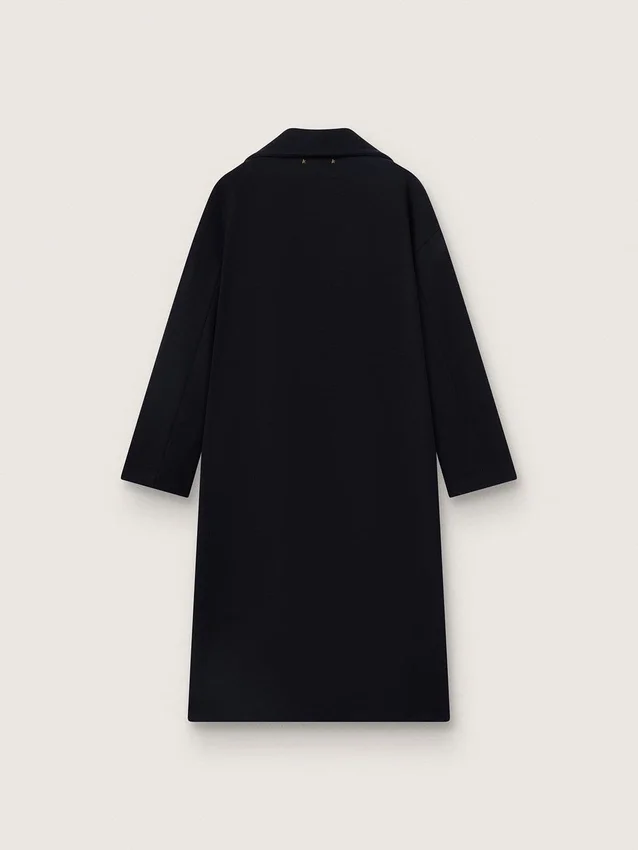 Cappotto da donna a gabbia monopetto in lana blu scuro con bottoni dorati