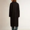 Cappotto da donna a gabbia monopetto in lana blu scuro con bottoni dorati