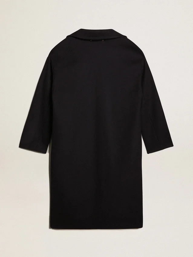 Cappotto da donna a gabbia monopetto in lana blu scuro con bottoni dorati