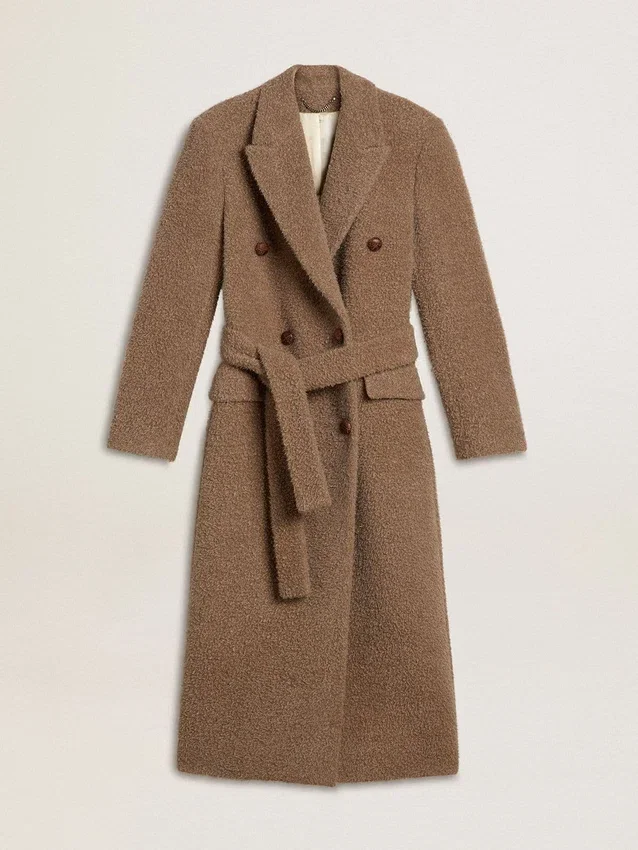 Cappotto da donna doppiopetto in misto lana beige