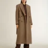 Cappotto da donna doppiopetto in misto lana beige