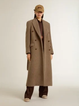 Cappotto da donna doppiopetto in misto lana beige