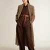 Cappotto da donna doppiopetto in misto lana beige