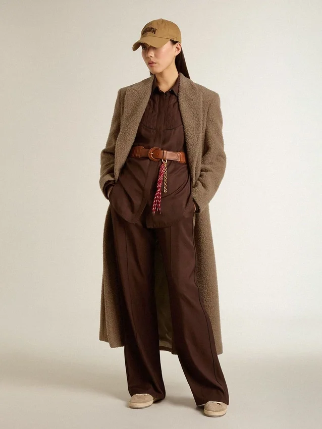 Cappotto da donna doppiopetto in misto lana beige