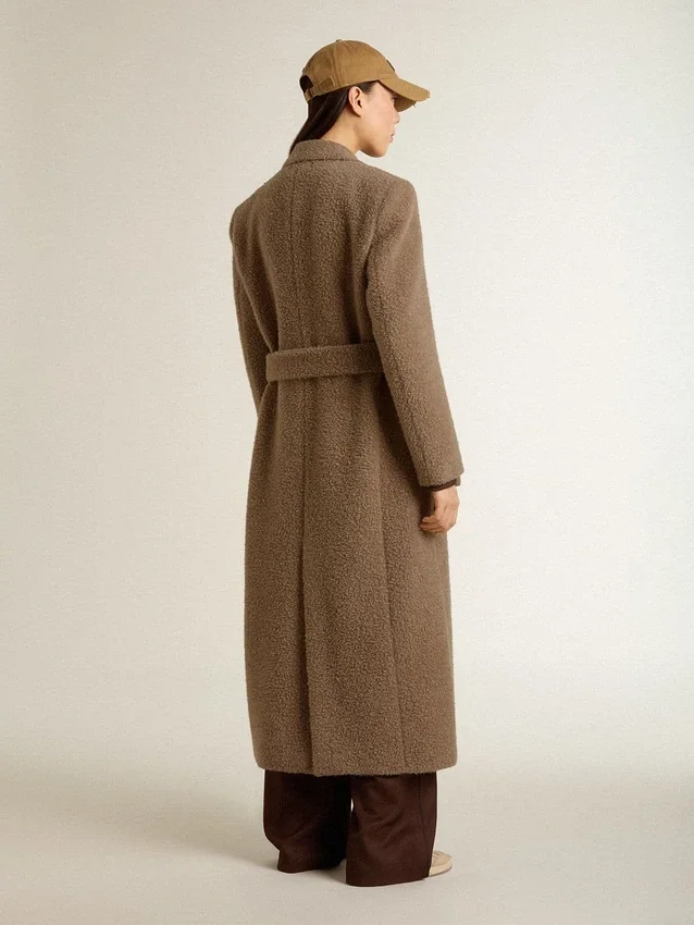 Cappotto da donna doppiopetto in misto lana beige