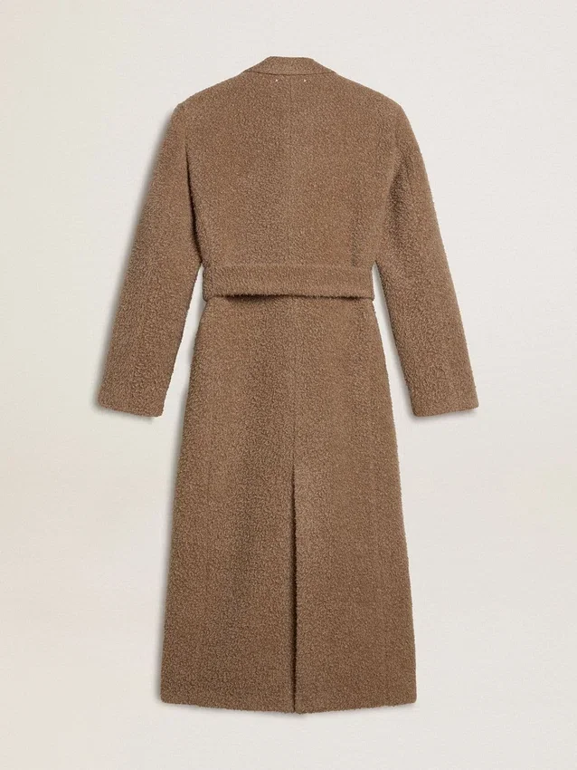 Cappotto da donna doppiopetto in misto lana beige