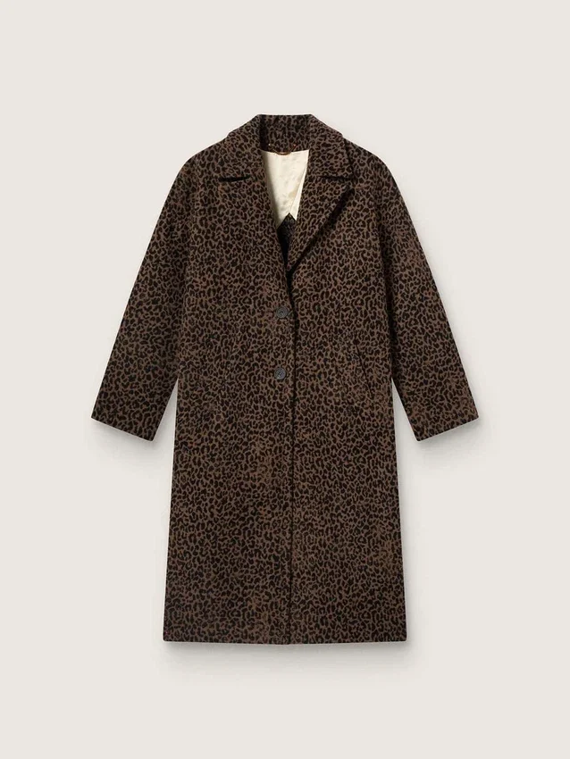 Cappotto da donna monospalla a forma di bozzolo in lana con motivo jacquard