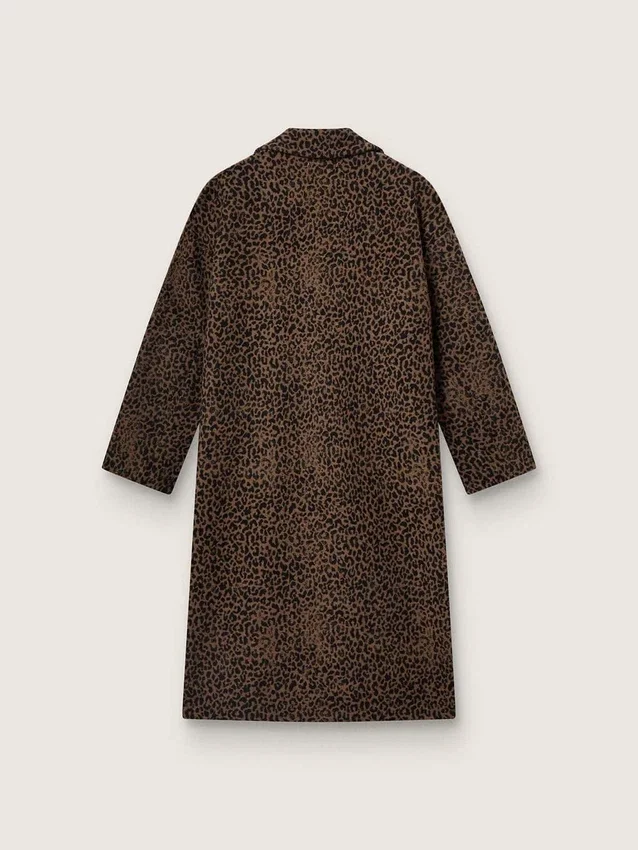 Cappotto da donna monospalla a forma di bozzolo in lana con motivo jacquard