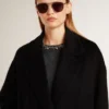 Cappotto da donna nero a farfalla monopetto