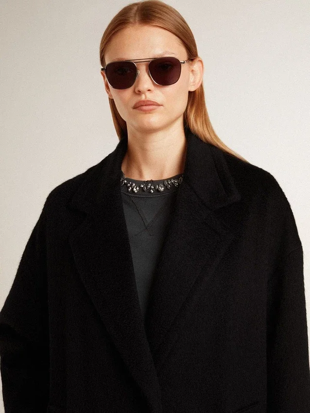Cappotto da donna nero a farfalla monopetto