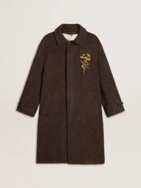 Cappotto da uomo Journey monopetto in misto lana stropicciata con spilla floreale