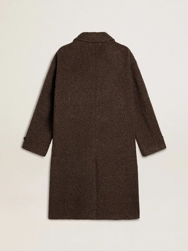 Cappotto da uomo Journey monopetto in misto lana stropicciata con spilla floreale