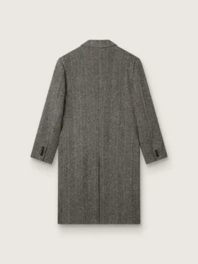 Cappotto da uomo monopetto in lana con trama a spina di pesce beige e grigia