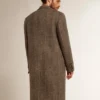 Cappotto da uomo monopetto in lana con trama a spina di pesce beige e grigia