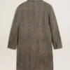 Cappotto da uomo monopetto in lana con trama a spina di pesce beige e grigia
